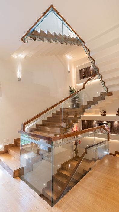An interior shoot — a sculptural staircase in warm light